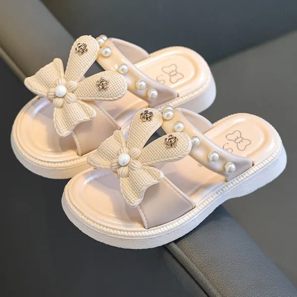 Girls Slippers Fashion Cartoon Princess Shoes Summer Soft Sole Non-slip Indoor Slippers Cute Bow Pearl Bathroom Slides Flip Flop - Image 3