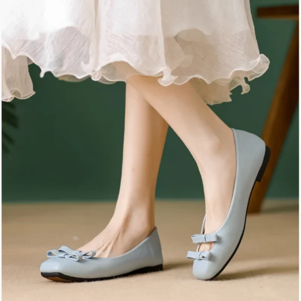 Women Design Bows Hollow Flat Shoes Ladies Casual Shallow Soft Sole Ballerina Flats Summer Simple Buckle Strap Slip on Shoes - Image 4