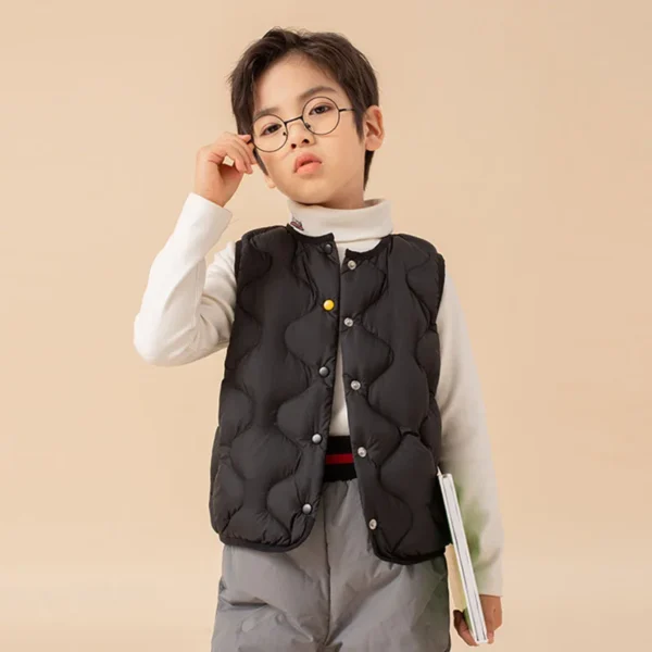 Light Kids Buttons Puffer Waistcoat Children Feather Liner Warm Outwear - Image 3