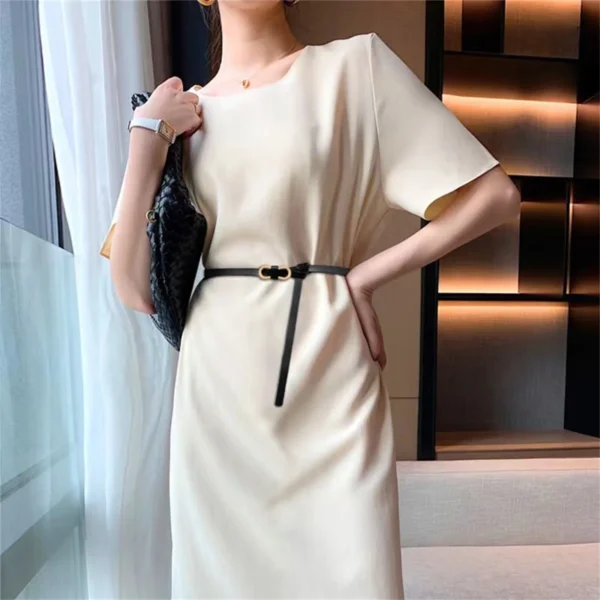 Women's Fashion Faux Leather Waist Belt Ladies Elegant Skinny Thin Belt with Golden Buckle Belts for Dress Jeans Pants - Image 2