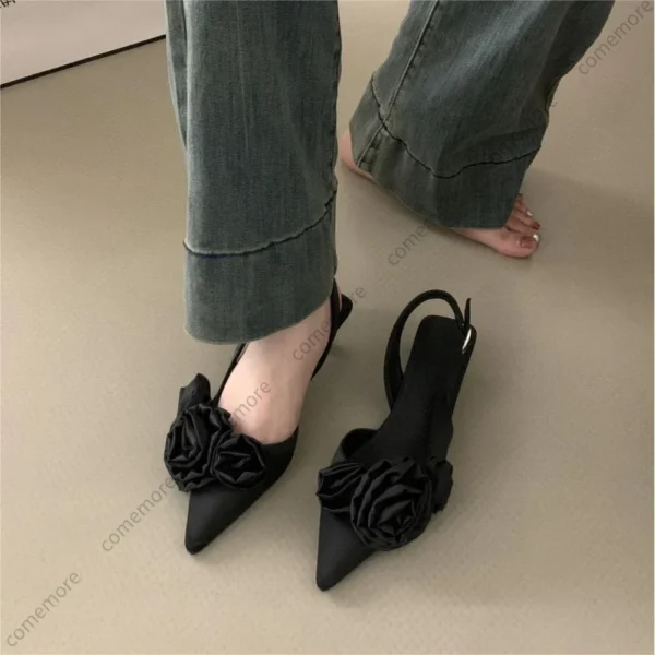 Women's Elegant Sandals High Heeled Sweet Rose Closed Toe Footwear Women Summer Slingback Pointed Fashion Dress Ladies Shoes - Image 2