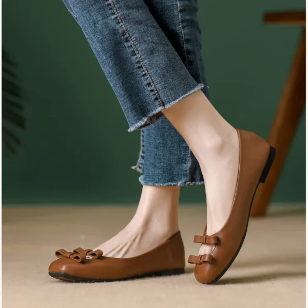 Women Design Bows Hollow Flat Shoes Ladies Casual Shallow Soft Sole Ballerina Flats Summer Simple Buckle Strap Slip on Shoes - Image 6
