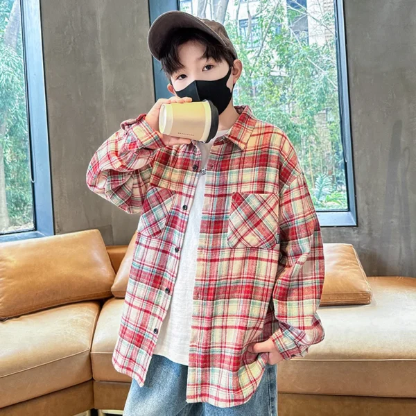 Kids Fashion Classic Plaid Shirt With Pocket for Boy Casual Blouse Teen Child Top New Spring Long Sleeve Baby Boy Clothes Outfit - Image 5
