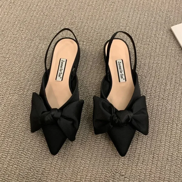 Summer Women's Pumps Fashion Shallow Bowknot Slingbacks Pumps Black and White Plaid Polka Dots Heels Slip-on Low Heels Sandals - Image 4