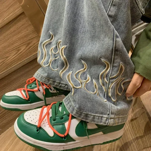 Pop Embroidery Designer Jeans Men's Fashion Wide Denim Trousers Baggy Straight Youth Casual Hip Hop Denim Pants Streetwear - Image 2
