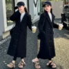 winter Thicken cotton teen Girls long Woolen Overcoat Double breasted cotton Windbreak jacket warm coat School Child Clothes 14