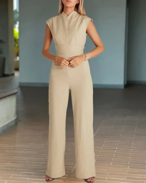 Sleeveless wide leg jumpsuit women's high waisted lace up fashionable and elegant one-piece set for summer 2025