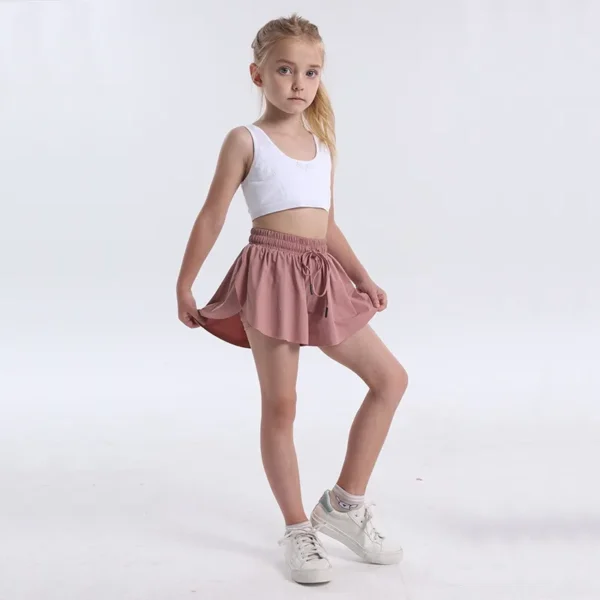 Girls Flowy Shorts 2in1 Youth Butterfly Tennis Skirts Spandex Fitness Running Kids Preppy Shorts Gym Teens Casual Clothes Summer - Image 2