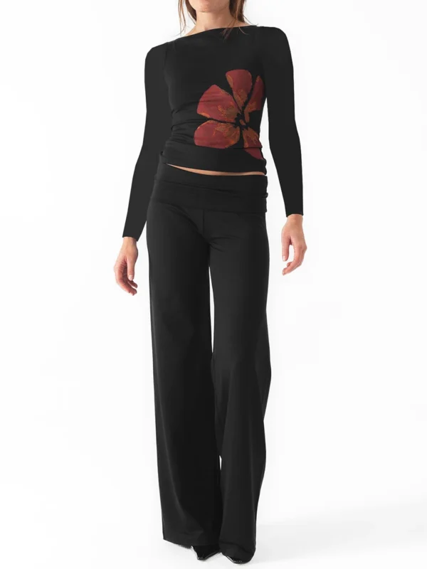 Women Y2k Graphic Baby Tee Long Sleeve Printed Crop Top Teen Girls Slim Fit Aesthetic Flower Shirt Streetwear - Image 5