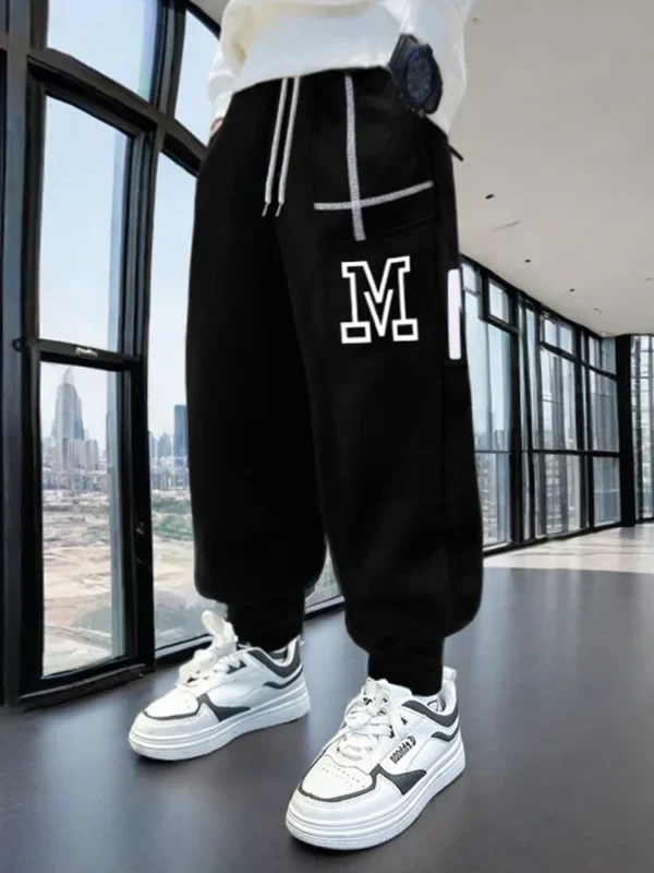 Children Autumn Black Color Cotton Sports Jogger Pants for Boys Casual Tapered Trousers Kids Letter Sporty Sweatpants Trackpants - Image 2