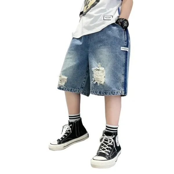 New 2025 Boys Summer Thin Denim Five-point Pants Kids Trendy Ripped Denim Shorts Trousers Teen Casual Jeans Children's Clothing - Image 5