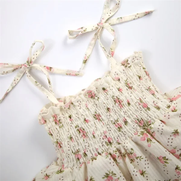 Baby Girl Summer Jumpsuit Set Floral Elasticated Bust Sleeveless Ruffled Romper with Bow Headband - Image 6