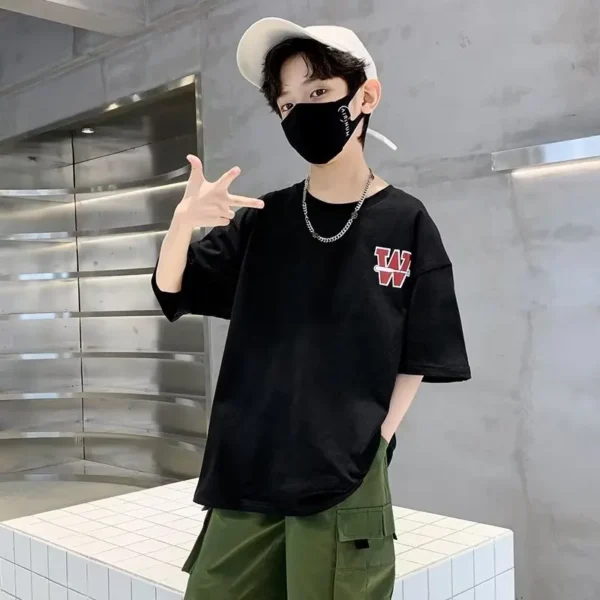 Teenage T-shirts For Children Baby Summer Clothes Korea Short T-shirt Children's Clothing From 11 To 12 Years High Teen Fashion - Image 3