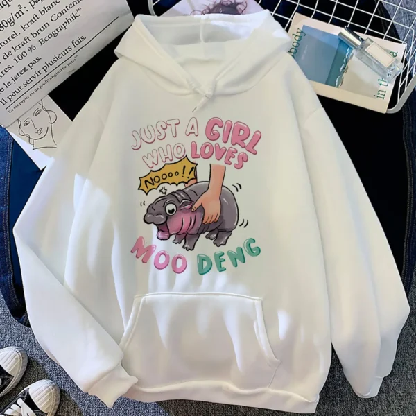 Moo Deng hoodie casual wear athleisure winter modern style teen pullover sweatshirts comfortable funny anime - Image 2