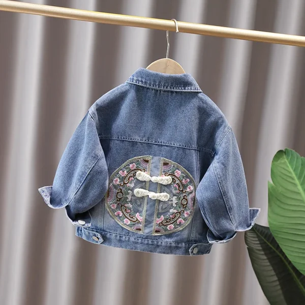 Girls' Denim Jacket with Western Style Embroidered Baby Long Sleeved Top 2025 Spring and Autumn Casual Jacket Outerwear