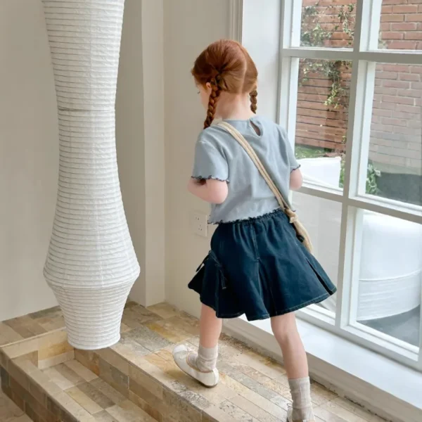 Girls' Fashion Bow Denim Half Skirt, Korean Style Children's Clothing 2025 Summer New Stylish Versatile Half Skirt - Image 4