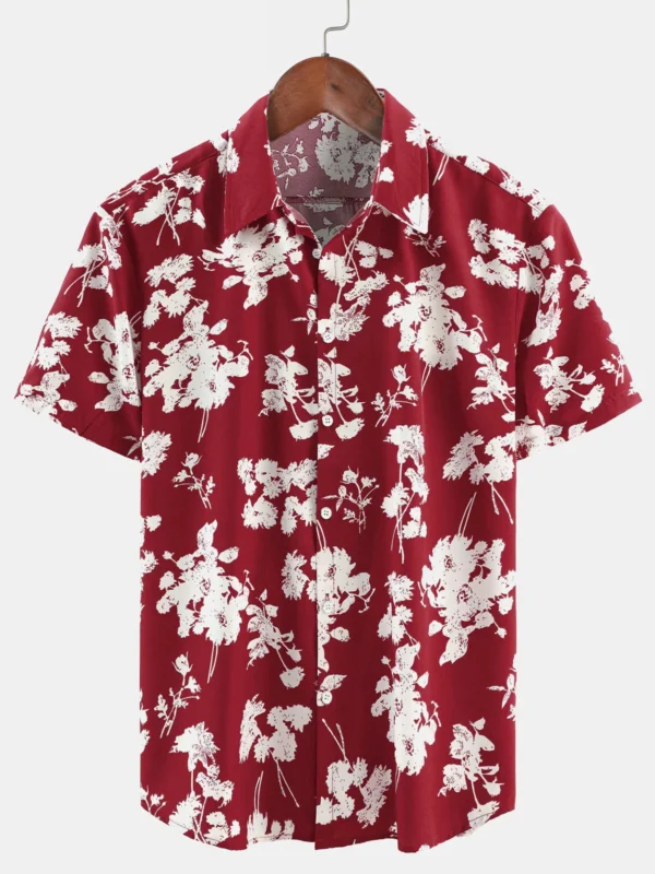Mens Casual Floral Summer Holiday Short Sleeve Button Down Shirt Hawaiian Shirt Summer Spring Lapel Button Down