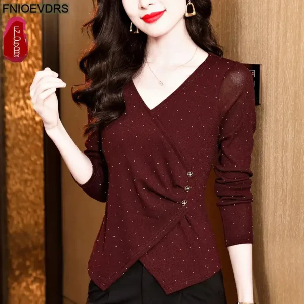 Office Shirts Basic Wear New Design 2025 Women Long Sleeve Elegant Fashion Work Lady Button Peplum Short Tops Dot Blouses - Image 6