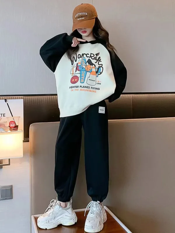 2025 autumn winter tracksuit clothes girls cartoon sweatshirt hooded + Ankle-tied pants teens children set 8 9 10 11 12 year