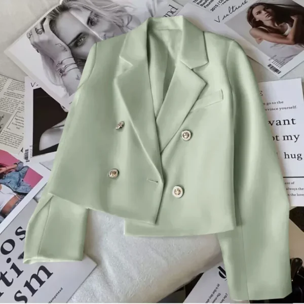 Fashion Long Sleeve Crop Blazer Women Autumn Winter Solid Color Sgle Breasted Jackets Tops Office Lady White Coat Outwear