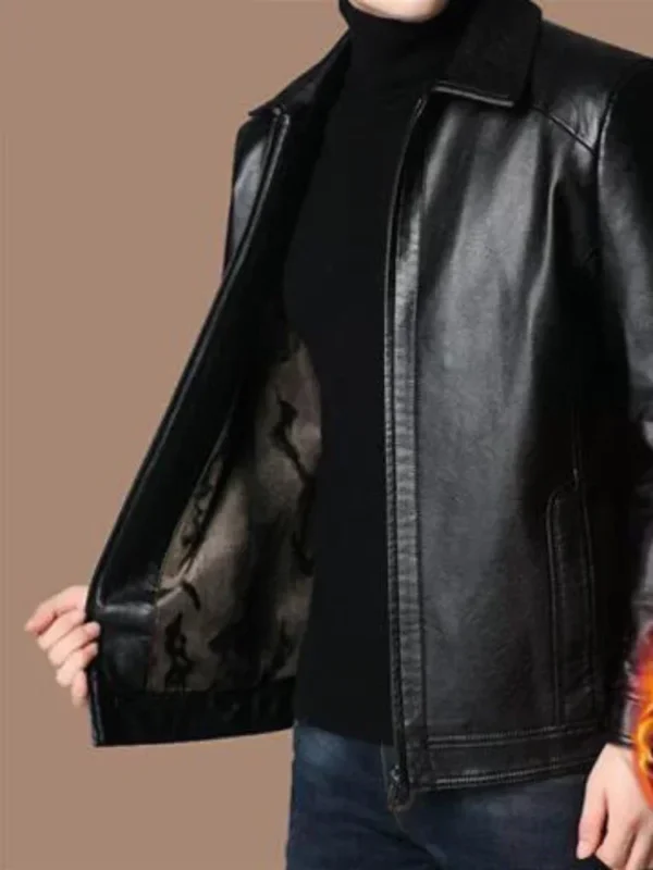 Faux Leather Men Jackets Coats Stand Collar Zipper Coat - Image 2