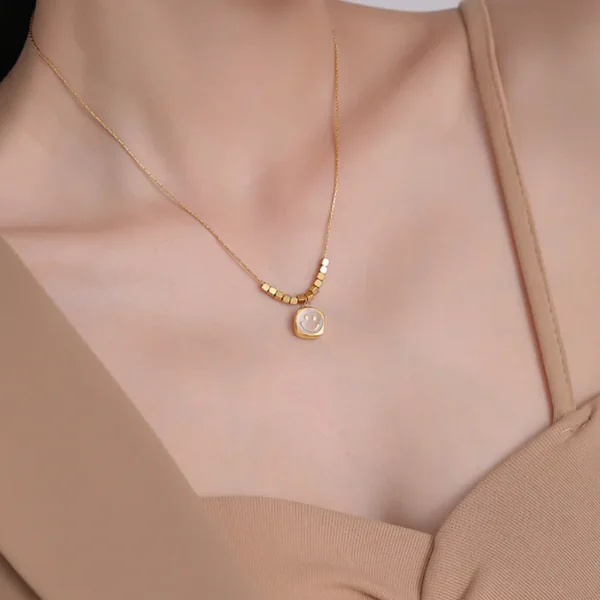 Cute Square Smiling Faces Stainless Steel Pendants Statement Necklace For Women Fashion Jewelry - Image 3