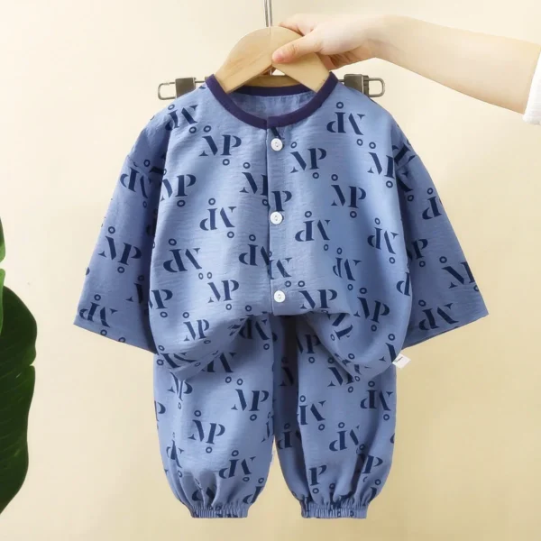 Children's Summer Thin Pajamas Boys Girls Cartoon Letter Print Long Sleeve T-shirt + Pants Sleepwear Baby Casual Clothing Sets