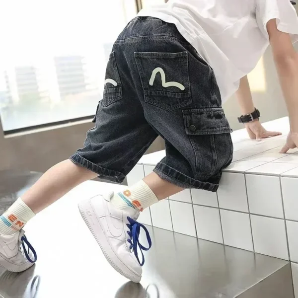 New 2025 Summer Fashion Boys Denim Five-point Pants Kids Solid Thin Denim Shorts Teen Casual Jeans Children Clothing - Image 4