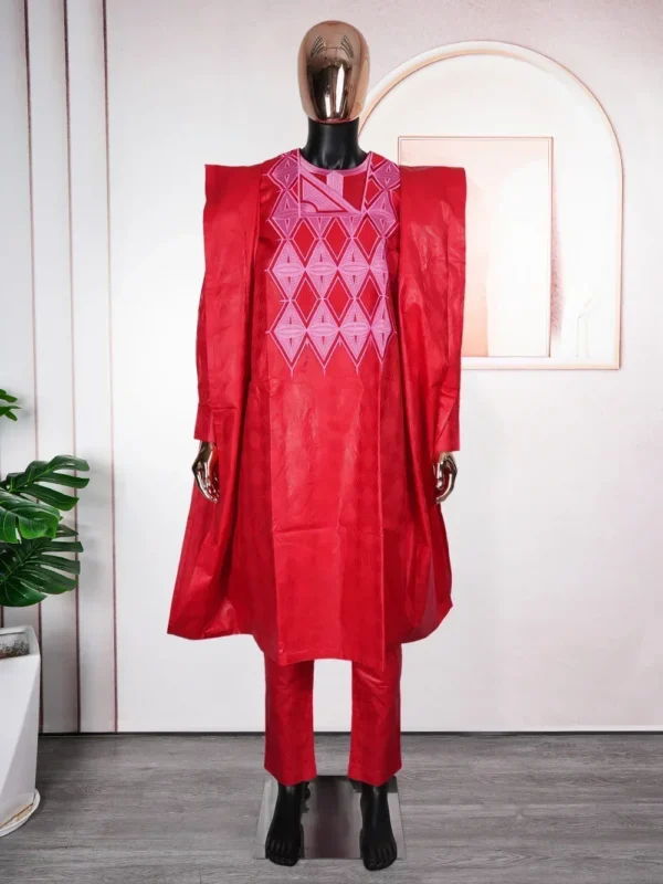 Dashiki African Clothes for Men Dashiki Tradition Outfit Robe Embroidery Red Tops Pants Suits 2025 Muslim Wedding Party Clothing - Image 5