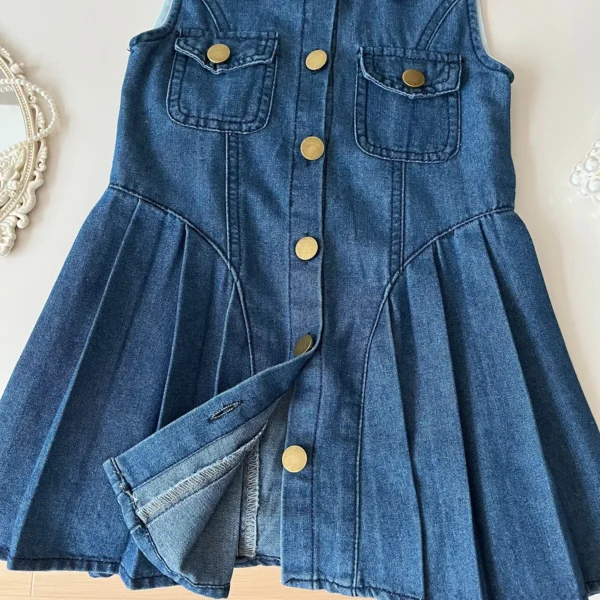 2025 Summer New Korean Version Girls Sleeveless Denim Slim-fitting Breasted Dress Girls Temperament Children's Skirt - Image 5