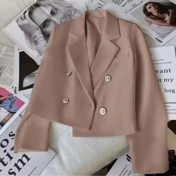Fashion Long Sleeve Crop Blazer Women Autumn Winter Solid Color Sgle Breasted Jackets Tops Office Lady White Coat Outwear - Image 6