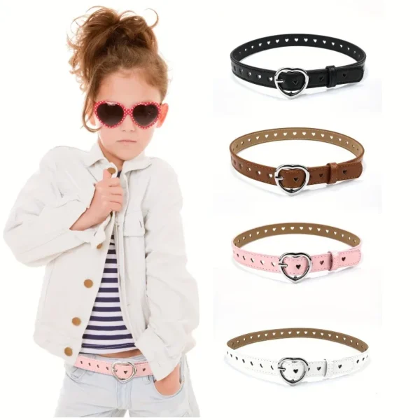 Children Leather Belts Peach Heart Buckle Waistband Belts