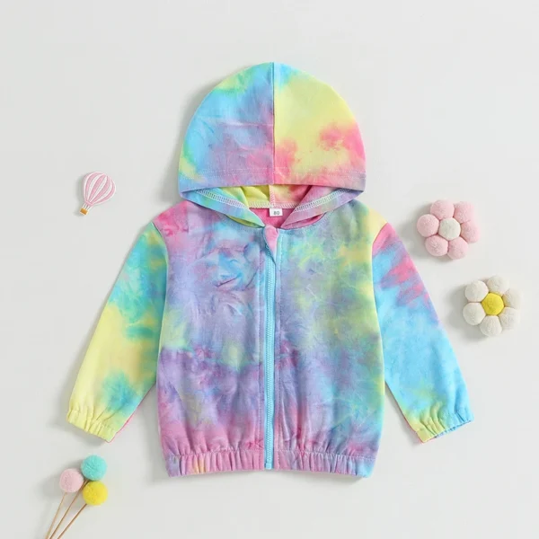 Toddler Baby Girls Zip Up Hoodies Jacket Tie-Dye Print Hooded Long Sleeve Baby Coat Fall Winter Infant Clothes Outerwear
