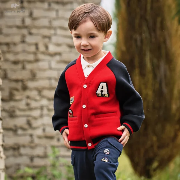 Dave Bella Boys Spring Autumn Knitted Jacket Coat for Children Casual Outdoor Baseball Outwear Kids Clothing Coat DB3252468