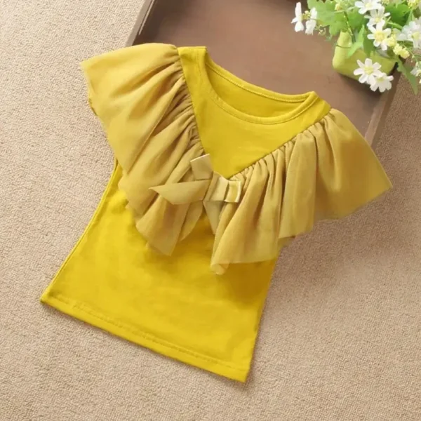 2025 Summer Baby Toddler Teen Children Girls Blouse White Yellow Ruffles Short Sleeve Girl Tops Blouses Shirts For Kids