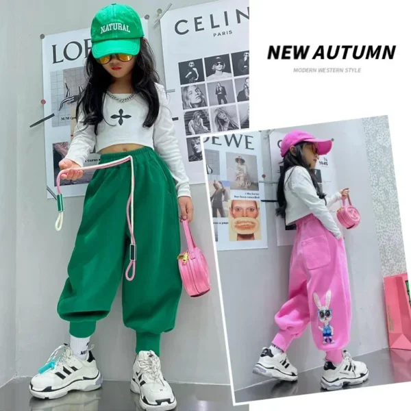Girls Clothes Spring Autumn Casual Pants Cotton Jogger Pants Cartoon Rabbits Design Children's sweatpants Elastic waist trousers - Image 3