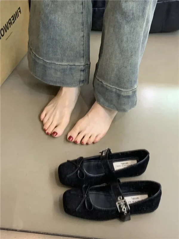 Women's Flat Bow Ballet Shoes – Silver Buckle Mary Jane Pumps & Casual Ballerina Flats - Image 5