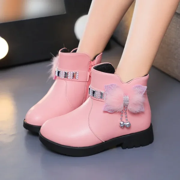 2023 Autumn Winter Girl's Boot Soft Leather Ankle Boots Plus Velvet Warm Kids Shoes Toddler Non-slip Cotton Boots Princess Shoes - Image 3