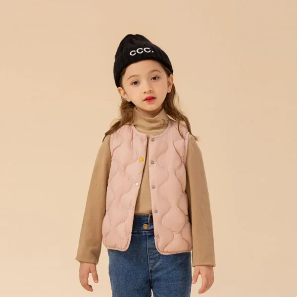 Light Kids Buttons Puffer Waistcoat Children Feather Liner Warm Outwear - Image 6