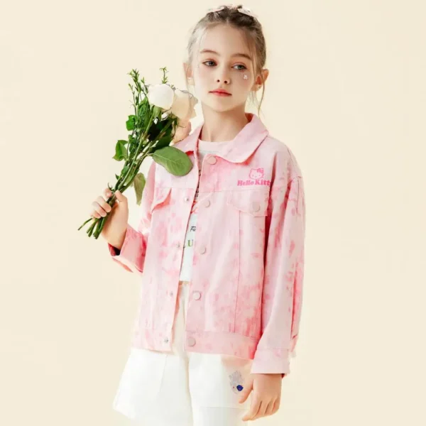 Kawaii Sanrio Hellokitty Coat 2025 New Style Spring Autumn Jacket Girls Sweet Tie Dye Denim Outwear Short Cool Fashion Overcoat - Image 3