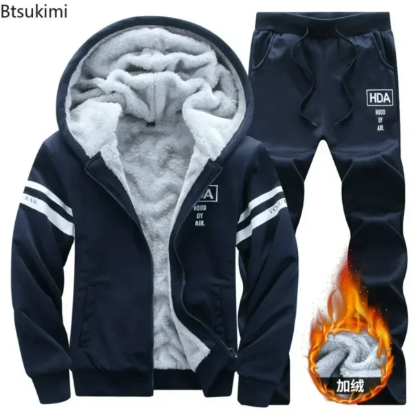 2025 Men's Thicken Warm Tracksuit Set Cardigan Fleece Hood Jacket+Pants Sweatshirts Male 2 Piece Sets Hoodies Suit Coat Big Size