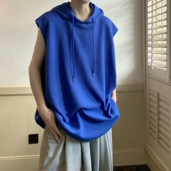 Men Workout Hoodie Sleeveless Sweatshirt Hooded Tank Top Breathable Men's Top Loose Fit Hooded Mid-length Men Vest Hoodies - Image 4