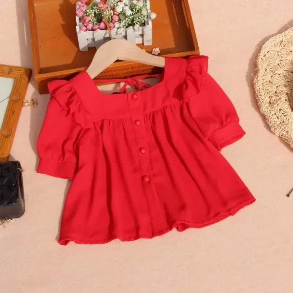 New Children Pure Color Doll Shirt Summer Puff Sleeve Blouse for Toddler Girls Korean Chiffon Short Sleeve Tops Clothes 10 12Yrs - Image 4