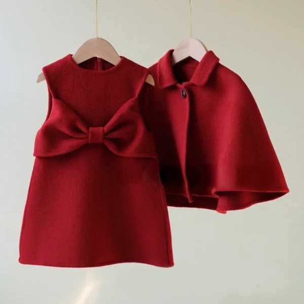 Children's clothing winter girl New Year dress red wool suit children's baby foreign New Year cute