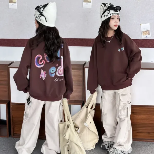 Children Round Neck Pullover Autumn Spring Long Sleeved T-shirts Women Print Hoodies Round Neck Pullover Fashion Hip Hop - Image 3