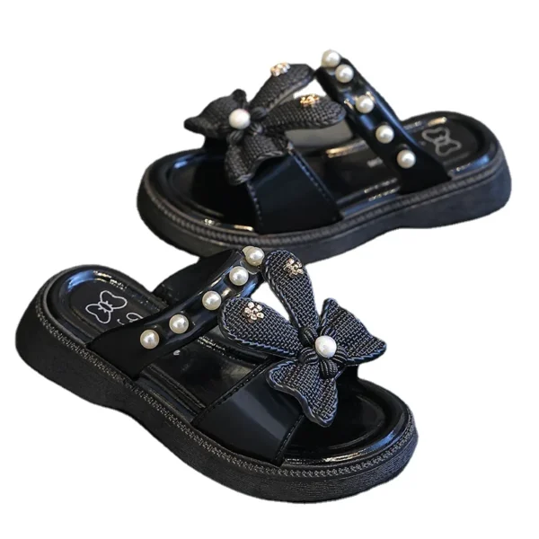 Girls Slippers Fashion Cartoon Princess Shoes Summer Soft Sole Non-slip Indoor Slippers Cute Bow Pearl Bathroom Slides Flip Flop - Image 5