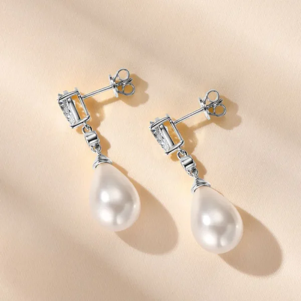 Anziw Elegant 925 Sterling Silver Earrings 13mm White Shell Pearl Drop Stud Earrings Engagement Wedding Fine Jewelry for Women - Image 2