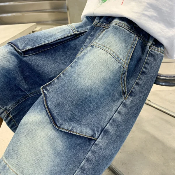 New Fashion Kids Child Unique Designer Summer Denim Shorts with Pocket for Teens Boy Casual Jeans Cargo Shorts 5 7 9 11 13 14 T - Image 5