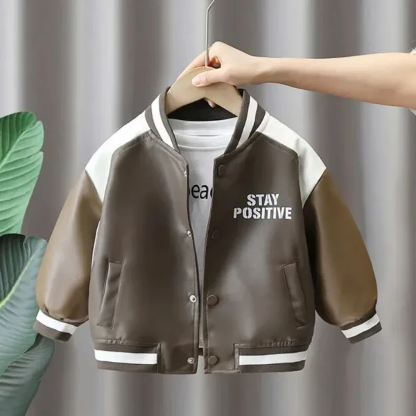Children's Leather Jacket New Spring and Autumn Style Cool Handsome Boys' Motorcycle Leather Coat Baby Color blocked Coat