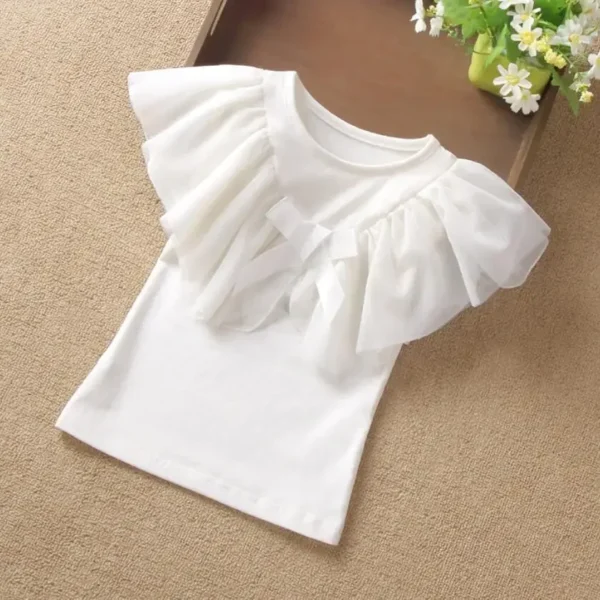 2025 Summer Baby Toddler Teen Children Girls Blouse White Yellow Ruffles Short Sleeve Girl Tops Blouses Shirts For Kids - Image 3